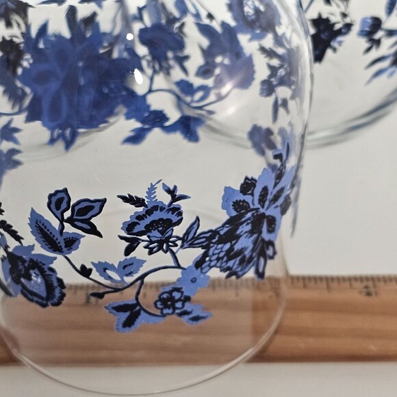 3 Royal Norfolk Blue Floral Juice Glasses Set 16oz black accent flowers 4" - Picture 8 of 8